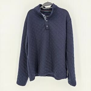 Perry Ellis Navy Quilted Long Sleeve Henley Pullover Sweatshirt Mens XL Classic